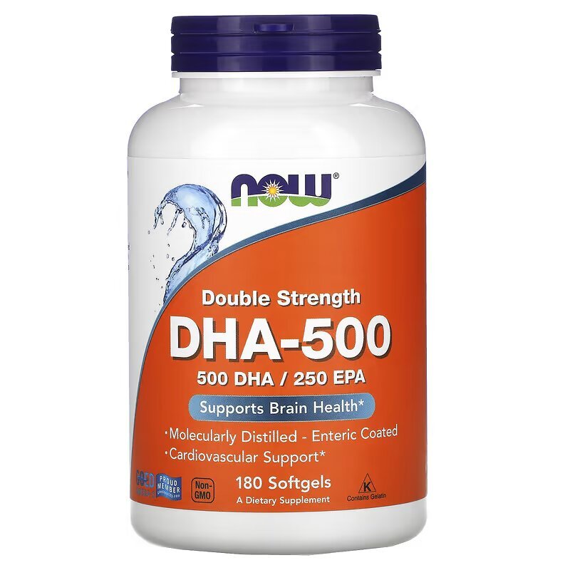 Жирные кислоты NOW DHA-500, 180 капсул,  ml, Now. Fats. General Health 