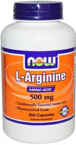 L-Arginine 500 mg, 250 pcs, Now. Arginine. recovery Immunity enhancement Muscle pumping Antioxidant properties Lowering cholesterol Nitric oxide donor 