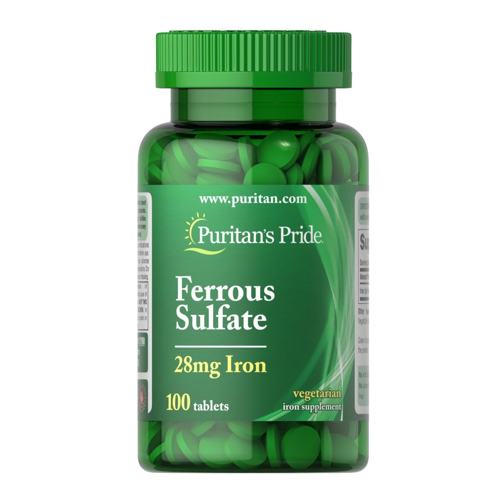 Витамины и минералы Puritan's Pride Iron Ferrous Sulfate 28 mg, 100 таблеток,  ml, Puritan's Pride. Vitamins and minerals. General Health Immunity enhancement 