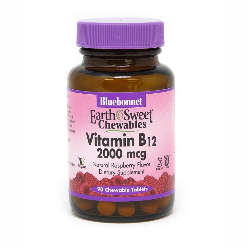 Витамины и минералы Bluebonnet Earth Sweet Chewables Vitamin В12 2000 mcg, 90 жевательных таблеток,  мл, Bluebonnet Nutrition. Витамины и минералы. Поддержание здоровья Укрепление иммунитета 