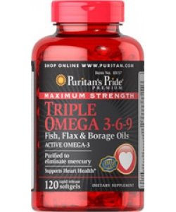 Triple Omega 3-6-9, 120 шт, Puritan's Pride. Комплекс жирных кислот. Поддержание здоровья 