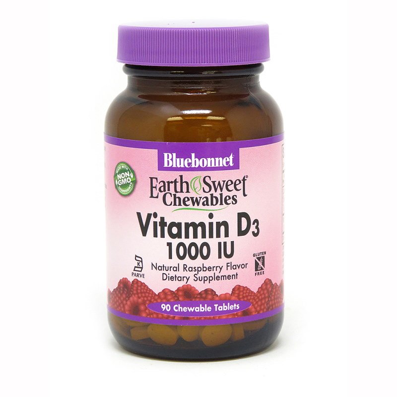 Витамины и минералы Bluebonnet Earth Sweet Chewables Vitamin D3 1000 IU, 90 жевательных таблеток,  ml, Bluebonnet Nutrition. Vitamina D. 