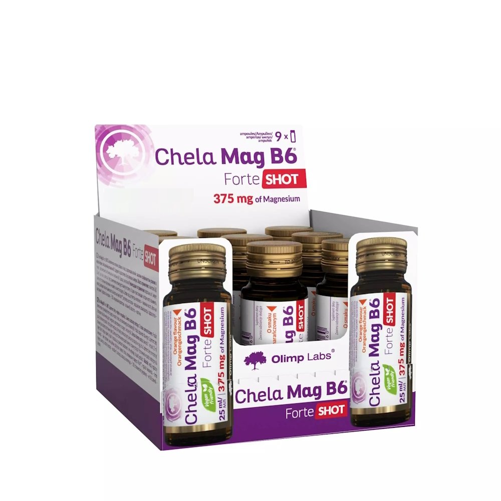 Витамины и минералы Olimp Chela-Mag B6 Forte Shot, 9*25 мл Вишня,  ml, Olimp Labs. Vitamins and minerals. General Health Immunity enhancement 
