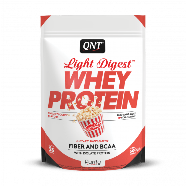 Сывороточный протеин концентрат QNT Light Digest Whey protein (500 г) кюнт popcorn,  мл, QNT. Сывороточный концентрат. Набор массы Восстановление Антикатаболические свойства 