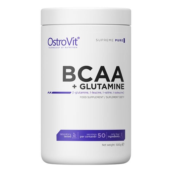 BCAA OstroVit BCAA + Glutamine, 500 грамм Натуральный,  мл, OstroVit. BCAA. Снижение веса Восстановление Антикатаболические свойства Сухая мышечная масса 