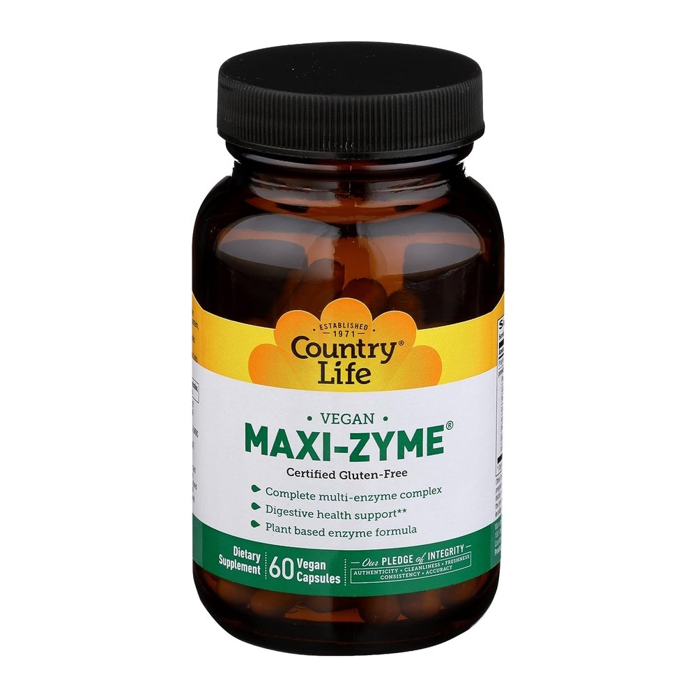 Натуральная добавка Country Life Maxi-Zyme, 60 вегакапсул,  мл, Country Life. Hатуральные продукты. Поддержание здоровья 