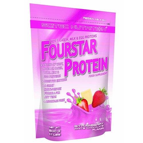 Протеин Scitec Fourstar Protein, 500 грамм Клубника-белый шоколад,  мл, Scitec Nutrition. Протеин. Набор массы Восстановление Антикатаболические свойства 