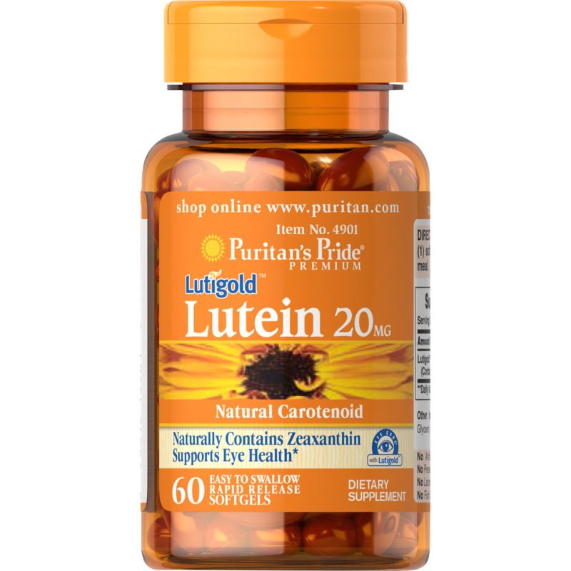 Puritan's Pride Натуральная добавка Puritan's Pride Lutein 20 mg with Zeaxanthin, 60 капсул, , 