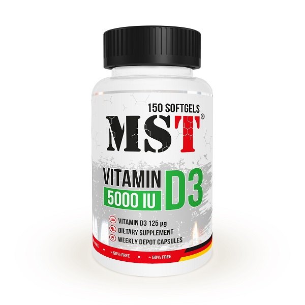 MST Nutrition Витамины и минералы MST Vitamin D3 5000 IU, 150 капсул, , 