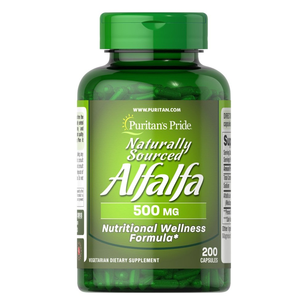 Натуральная добавка Puritan's Pride Naturally Sourced Alfalfa 500 mg, 200 капсул,  мл, Puritan's Pride. Hатуральные продукты. Поддержание здоровья 