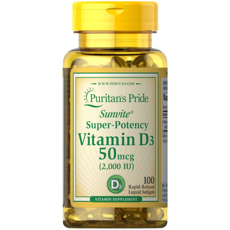 Витамины и минералы Puritan's Pride Vitamin D3 2000 IU, 100 капсул,  ml, Puritan's Pride. Vitamins and minerals. General Health Immunity enhancement 