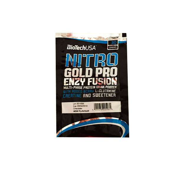 Nitro Gold Pro Enzy Fusion, 30 g, BioTech. Mezcla de proteínas de suero de leche. 