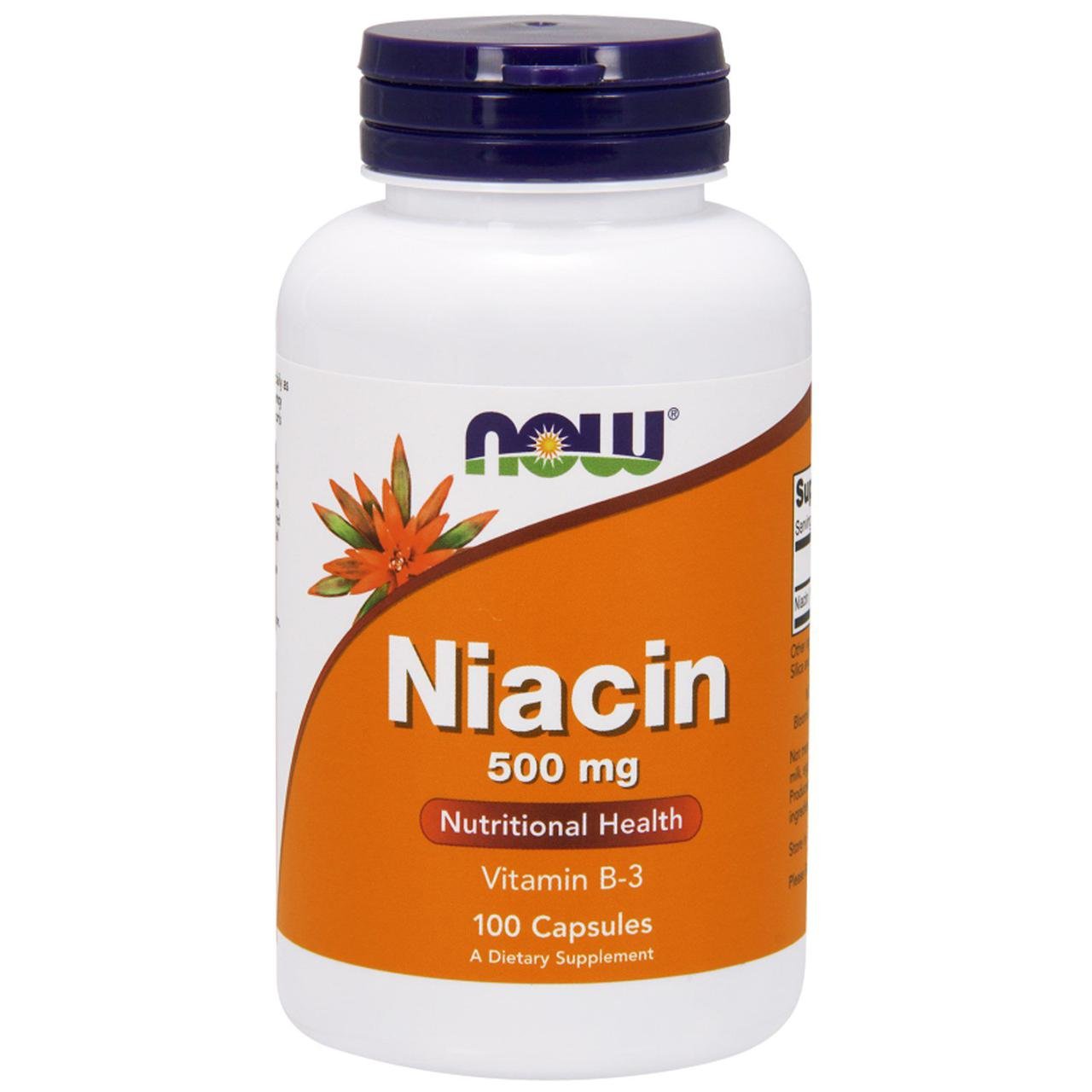 Вітамін NOW Foods Niacin 500 mg 100 Caps (B-3),  ml, Now. Vitamins and minerals. General Health Immunity enhancement 