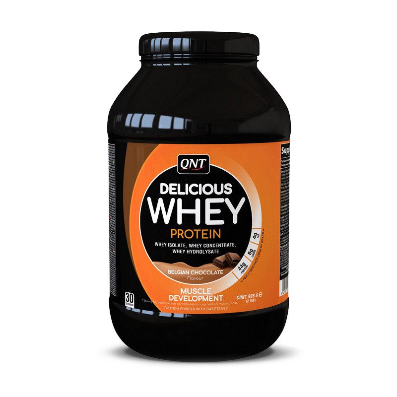 Сывороточный протеин концентрат QNT Delicious Whey Protein (908 г) делишс вей belgian chocolate,  ml, QNT. Whey Concentrate. Mass Gain recovery Anti-catabolic properties 