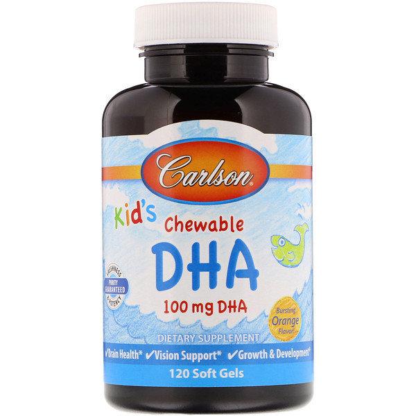 Омега 3 для детей Carlson Labs Kid's Chewable DHA 100 mg (120 капс) рыбий жир карлсон лаб,  мл, Carlson Labs. Омега 3 (Рыбий жир). Поддержание здоровья Укрепление суставов и связок Здоровье кожи Профилактика ССЗ Противовоспалительные свойства 
