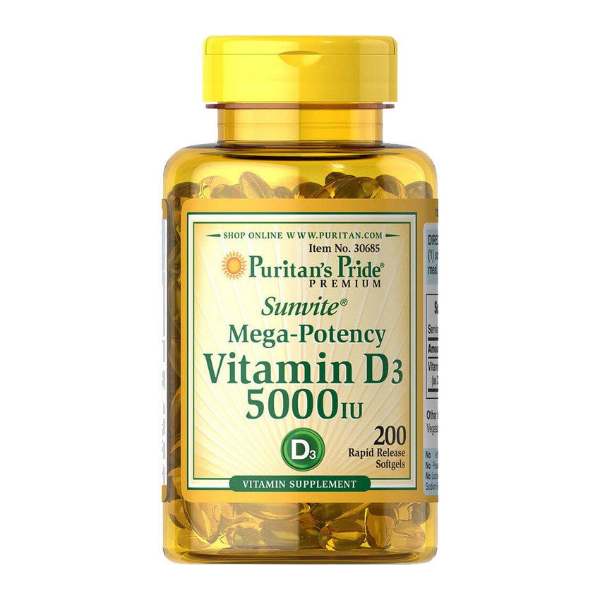 Витамин д3 Puritan's Pride Vitamin D3 125 mcg (200 капс) пуританс прайд,  мл, Puritan's Pride. Витамин D. 