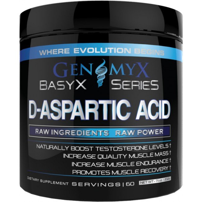 D-Aspartic Acid, 200 g, Genomyx. Testosterone Booster. General Health Libido enhancing Anabolic properties Testosterone enhancement 