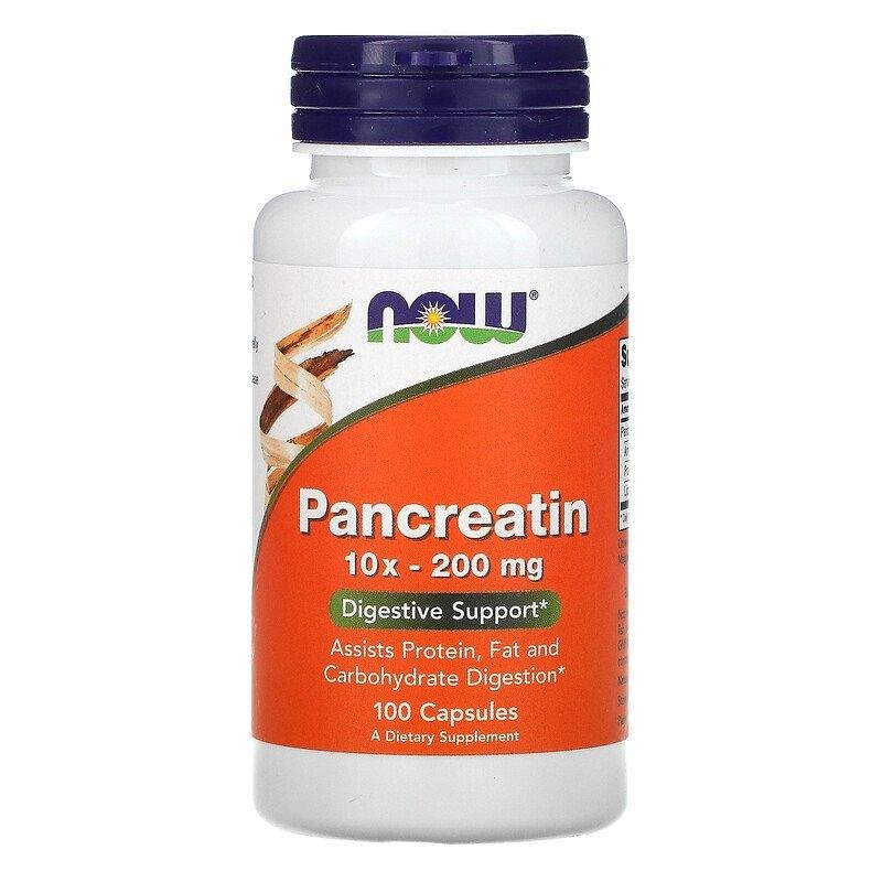 Комплекс ферментов NOW Foods Pancreatin 10X - 200 mg 100 Caps,  ml, Now. Suplementos especiales. 