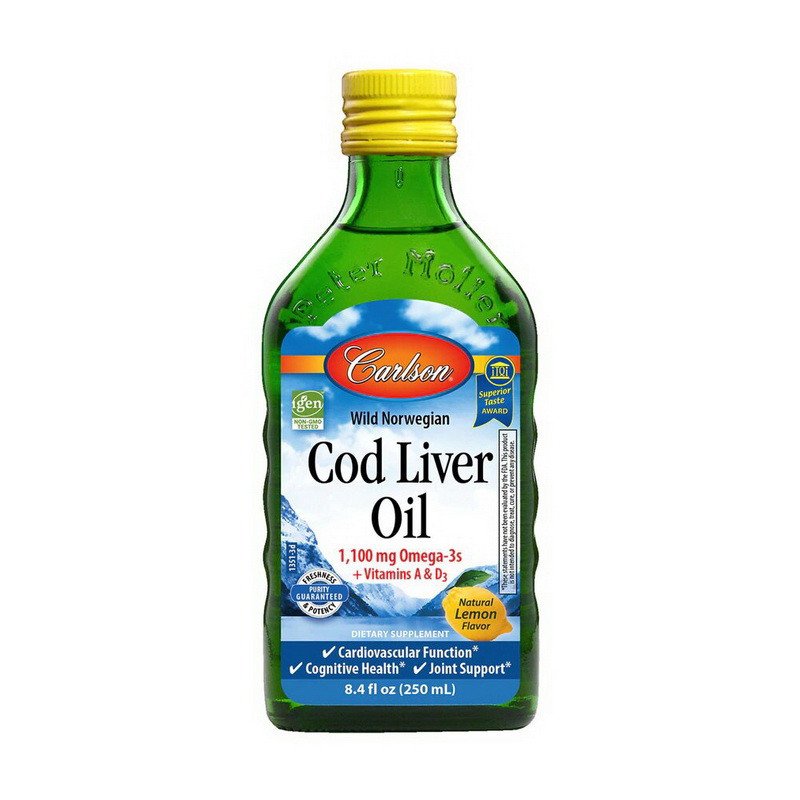 Омега 3 Carlson Labs Cod Liver Oil 1100 mg Omega-3s + Vitamins A & D3 250 мл Без вкусовых добавок,  мл, Carlson Labs. Омега 3 (Рыбий жир). Поддержание здоровья Укрепление суставов и связок Здоровье кожи Профилактика ССЗ Противовоспалительные свойства 