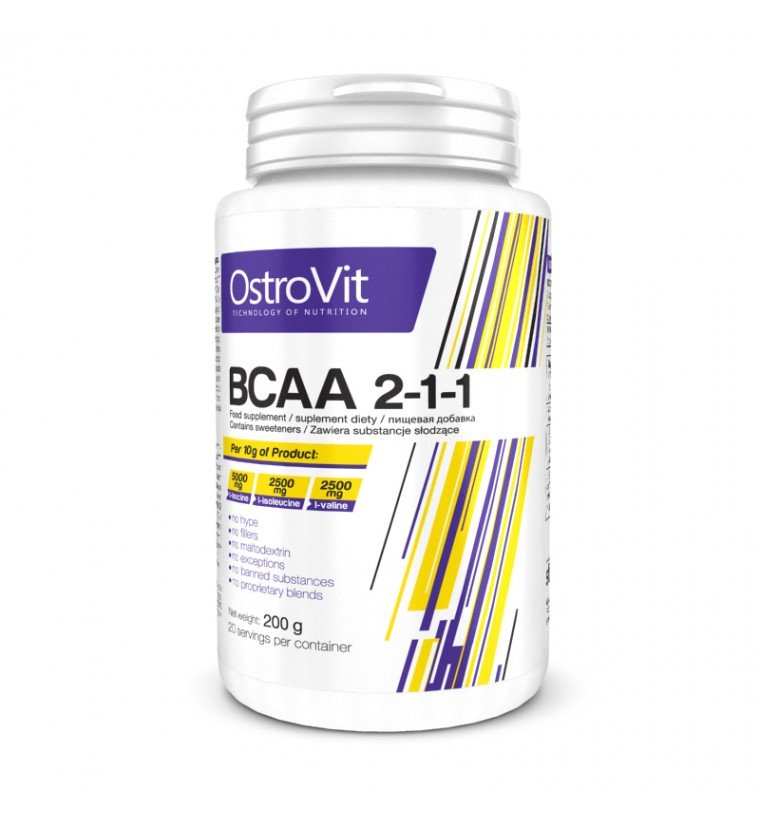 BCAA 2:1:1, 200 г, OstroVit. BCAA. Снижение веса Восстановление Антикатаболические свойства Сухая мышечная масса 