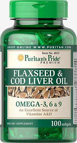 Flaxseed & Cod Liver Oil 1000 mg Omega 3, 6 & 9100 Softgels,  мл, Puritan's Pride. Витамины и минералы. Поддержание здоровья Укрепление иммунитета 