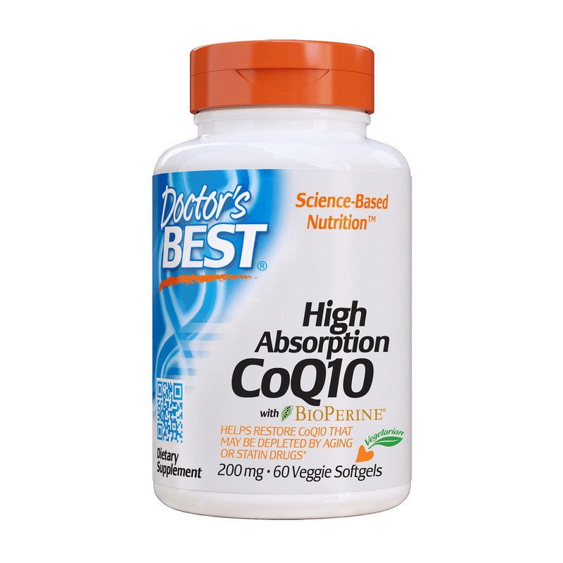 Коэнзим Q10 Doctor's Best High Absorption CoQ10 200 mg with BioPerine (60 капс) доктор бест,  мл, Doctor's BEST. Коэнзим-Q10. Поддержание здоровья Антиоксидантные свойства Профилактика ССЗ Толерантность к физ. нагрузкам 