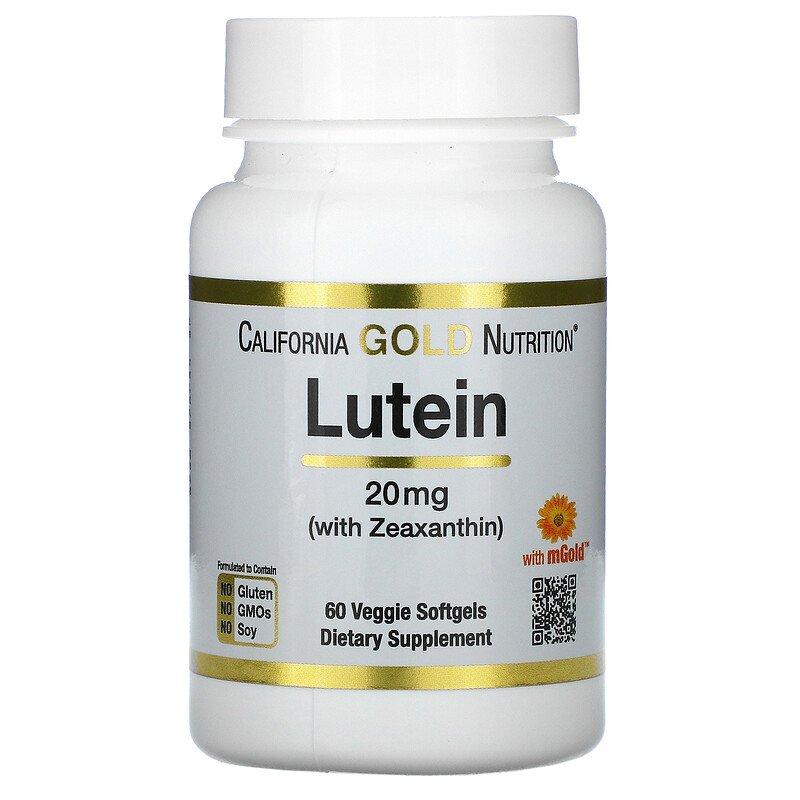 Харчова добавка California Gold Nutrition Lutein with Zeaxanthin 20 mg 60 Softgels,  ml, California Gold Nutrition. Special supplements. 