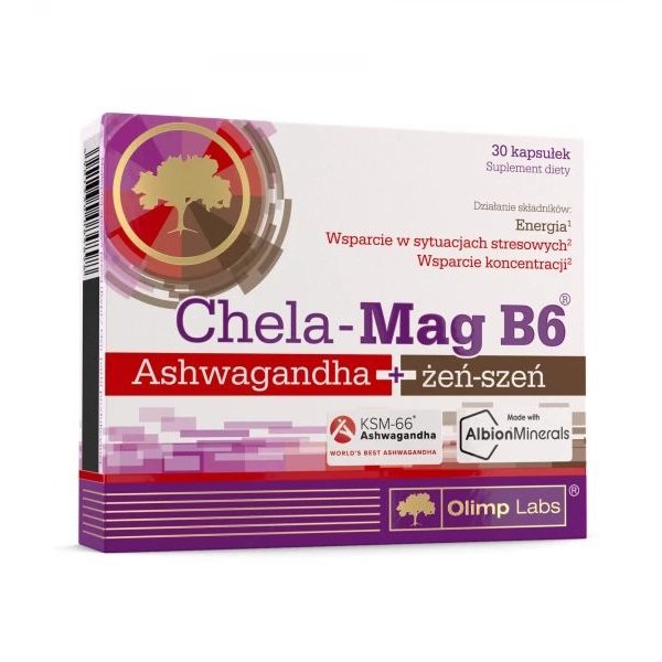 Витамины и минералы Olimp Chela-Mag B6 Ashwagandha+Ginseng, 30 капсул,  мл, Olimp Labs. Витамины и минералы. Поддержание здоровья Укрепление иммунитета 