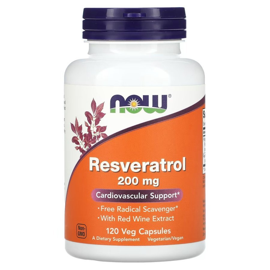 Натуральная добавка NOW Resveratrol 200 mg, 120 вегакапсул,  мл, Now. Hатуральные продукты. Поддержание здоровья 