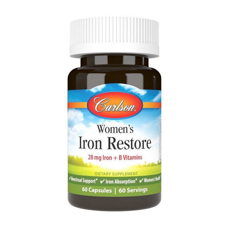 Железо Carlson Labs Women's Iron Restore 28 mg Iron + B Vitamin Carlson Labs 60 капсул,  мл, Carlson Labs. Железо. Поддержание здоровья 