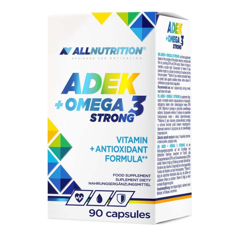Жирные кислоты AllNutrition ADEK + Omega 3 Strong, 90 капсул,  мл, AllNutrition. Жирные кислоты (Omega). Поддержание здоровья 