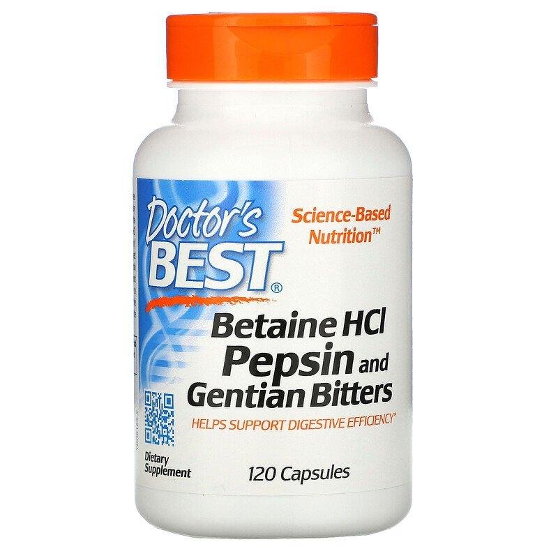 Doctor's Best Betaine HCL Pepsin & Gentian Bitters 120 Caps,  мл, Doctor's BEST. Спец препараты. 