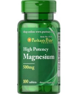 Magnesium 500 mg, 100 шт, Puritan's Pride. Магний Mg. Поддержание здоровья Снижение холестерина Предотвращение утомляемости 