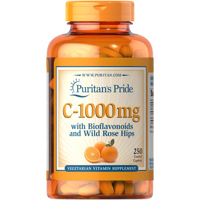 Витамины и минералы Puritan's Pride Vitamin C-1000 mg with Bioflavonoids &amp; Rose Hips, 250 каплет,  мл, Puritan's Pride. Витамины и минералы. Поддержание здоровья Укрепление иммунитета 