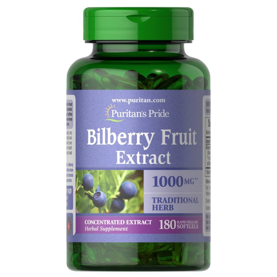 Натуральная добавка Puritan's Pride Bilberry Fruit Extract 1000 mg, 180 капсул,  ml, Puritan's Pride. Natural Products. General Health 