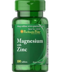 Magnesium with Zinc, 100 pcs, Puritan's Pride. Vitamin Mineral Complex. General Health Immunity enhancement 
