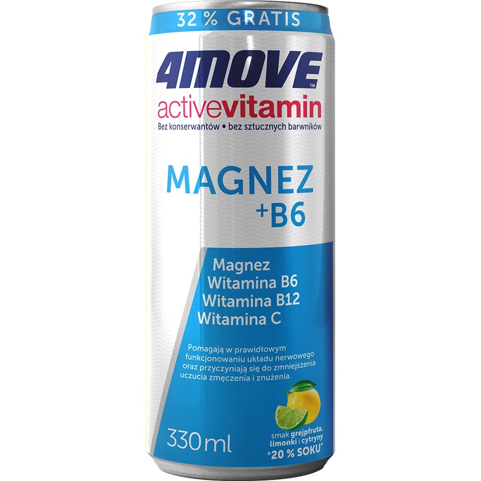 4MOVE Витамины и минералы 4MOVE Active Vitamin Magnesium + B6, 330 мл Грейпфрут-лимон-лайм, , 