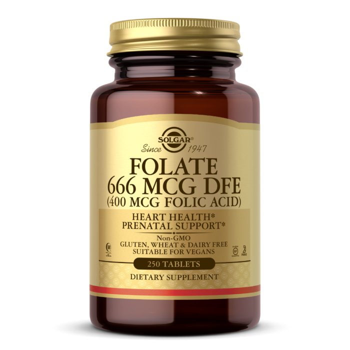 Витамины и минералы Solgar Folate 666 mcg (Folic Acid 400 mcg), 250 таблеток,  ml, Solgar. Vitamins and minerals. General Health Immunity enhancement 
