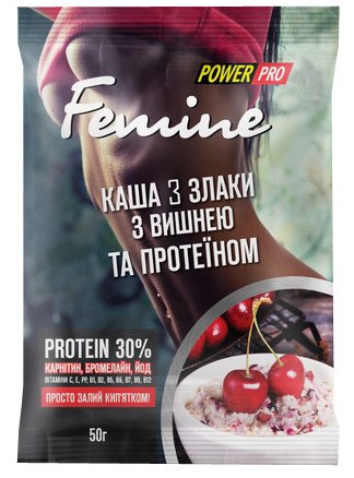 Каша Power Pro Femine 50 г (30% протеїну)50 г (30% протеїну) 3 злаки з персиком,  ml, Power Pro. Sustitución de comidas. 