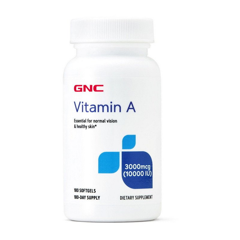 Витамин А GNC Vitamin A 10000 IU 3000 mcg 180 капсул,  мл, GNC. Витамин А. Поддержание здоровья Укрепление иммунитета Здоровье кожи Укрепление волос и ногтей Антиоксидантные свойства 