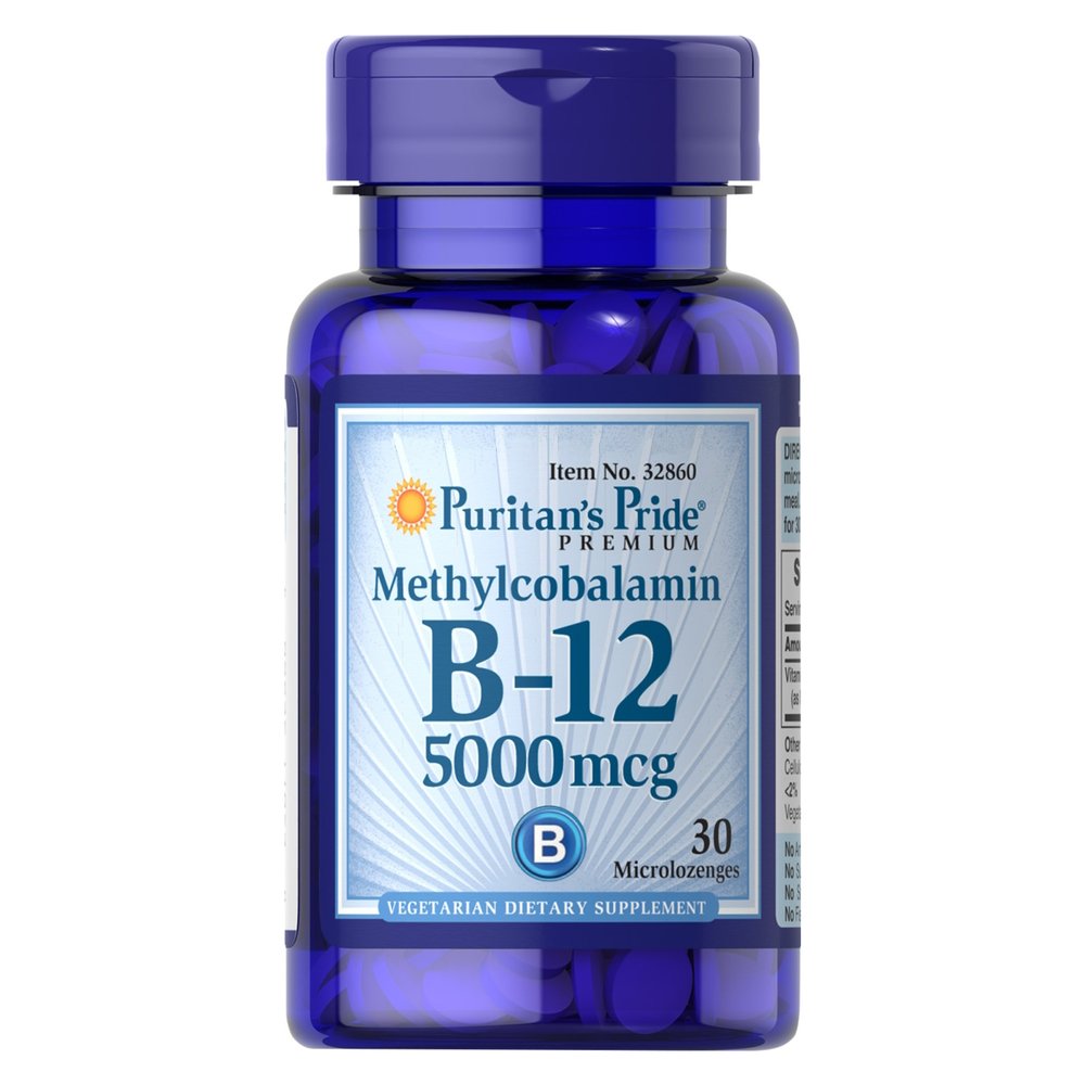 Витамины и минералы Puritan's Pride Vitamin B-12 (Methylcobalamin) 5000 mcg, 30 микро леденцов,  ml, Puritan's Pride. Vitamins and minerals. General Health Immunity enhancement 