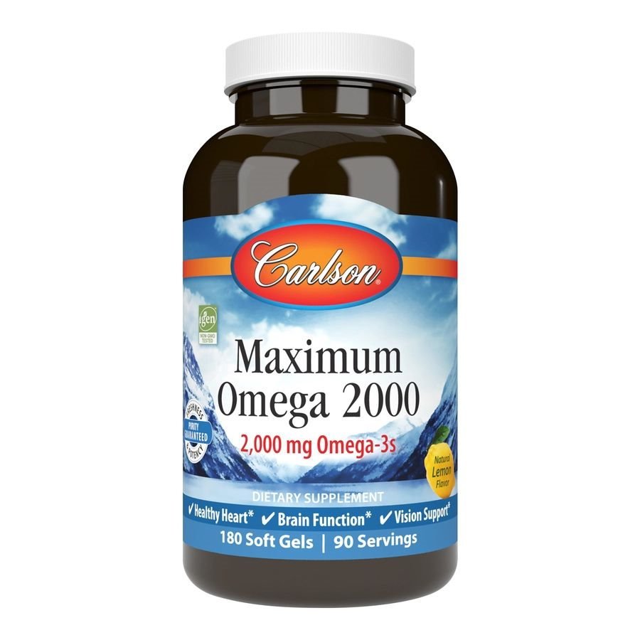 Жирные кислоты Carlson Labs Maximum Omega 2000, 180 капсул,  мл, Carlson Labs. Жирные кислоты (Omega). Поддержание здоровья 