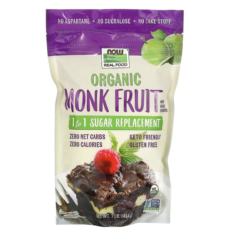 Заменитель питания NOW Real Food Organic Monk Fruit, 454 грамм,  ml, Now. Meal replacement. 