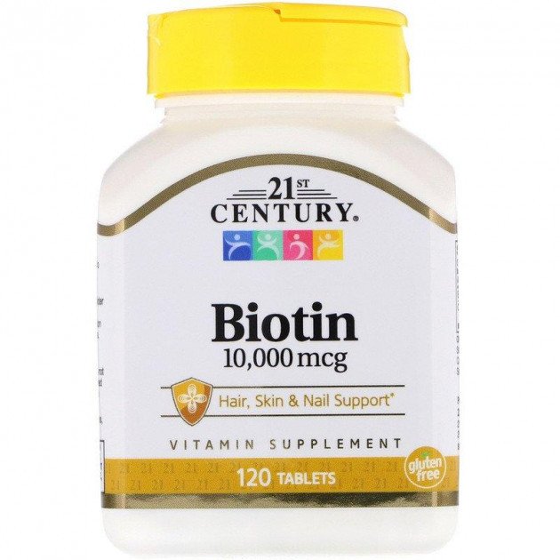 Біотин (вітамін В7) 21st Century Biotin 10000 mcg 120 Tabs,  мл, 21st Century. Витамины и минералы. Поддержание здоровья Укрепление иммунитета 