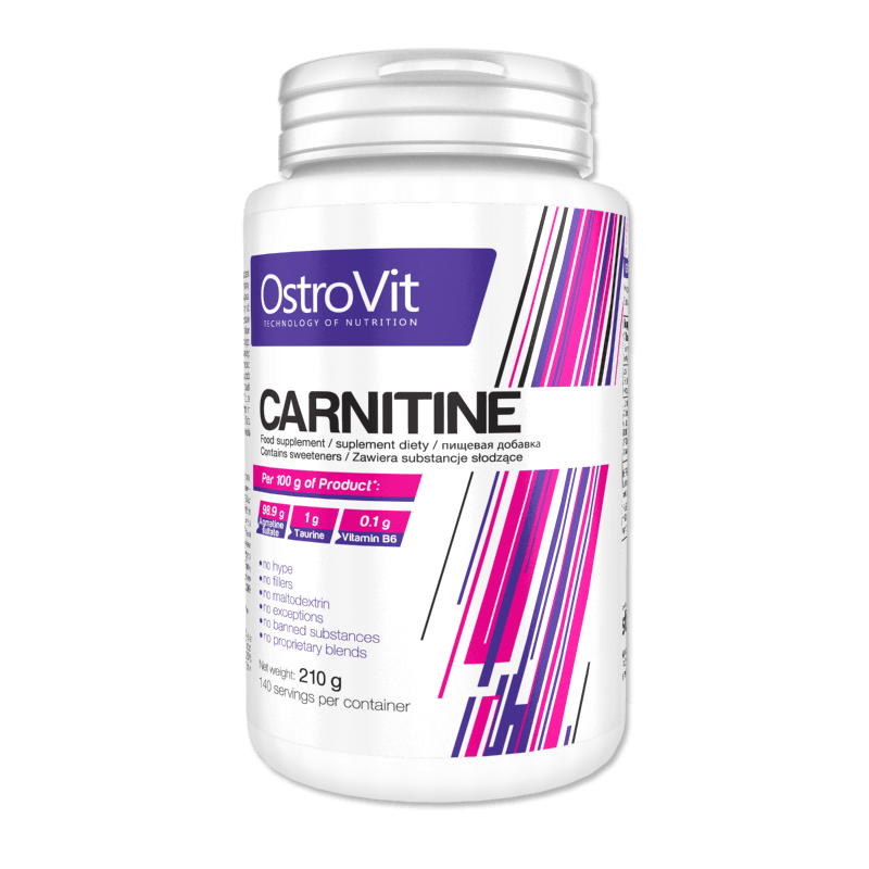 L-Carnitine, 210 g, OstroVit. L-carnitina. Weight Loss General Health Detoxification Stress resistance Lowering cholesterol Antioxidant properties 