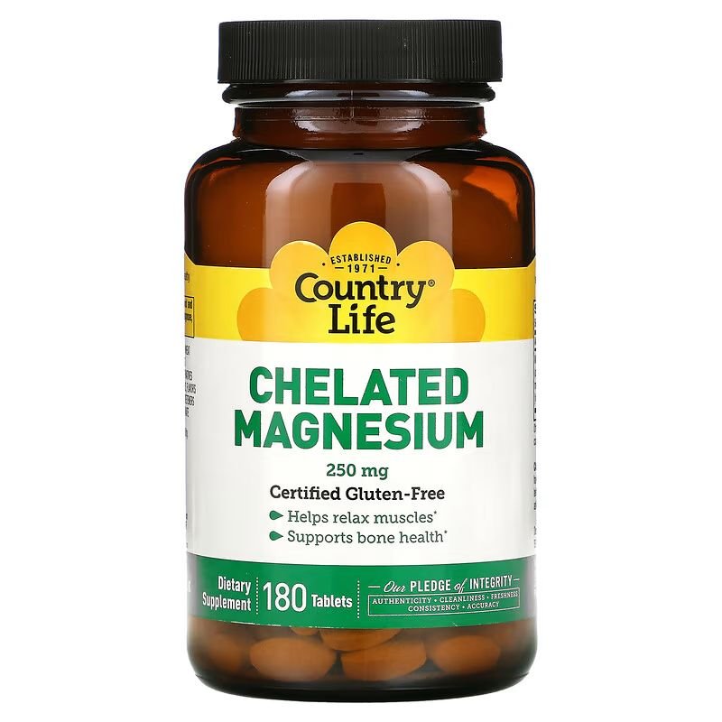 Витамины и минералы Country Life Chelated Magnesium 250 mg, 180 таблеток,  мл, Country Life. Витамины и минералы. Поддержание здоровья Укрепление иммунитета 