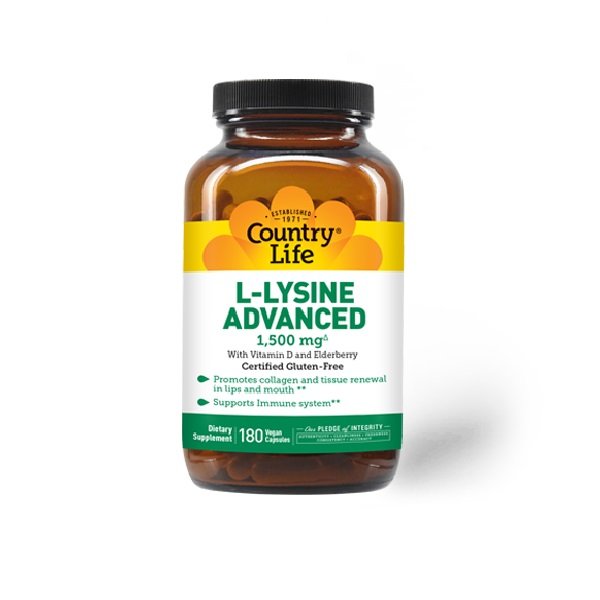 Аминокислота Country Life L-Lysine Advanced 1500 mg, 180 капсул,  мл, Country Life. Аминокислоты. 