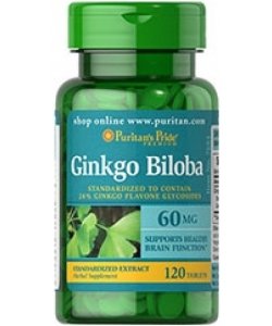 Ginkgo Biloba 60 mg, 120 шт, Puritan's Pride. Спец препараты. 