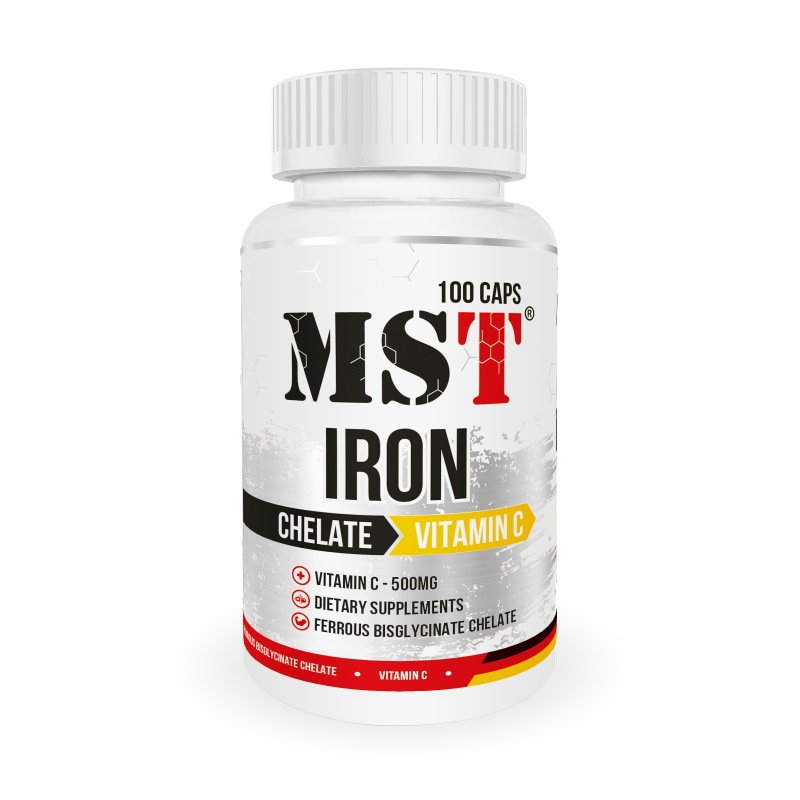 Витамины и минералы MST Iron Chelate Plus Vitamin C, 100 капсул,  ml, MST Nutrition. Vitamins and minerals. General Health Immunity enhancement 