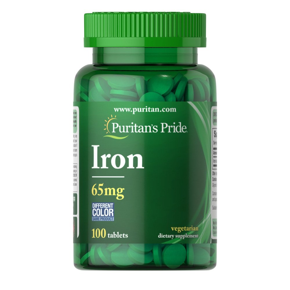 Витамины и минералы Puritan's Pride Iron Ferrous Sulfate 65 mg, 100 таблеток,  ml, Puritan's Pride. Vitamins and minerals. General Health Immunity enhancement 